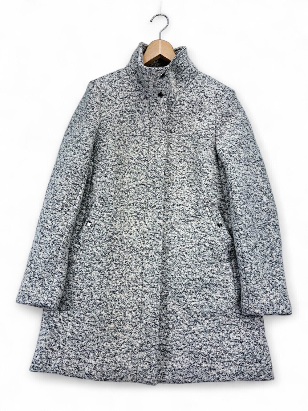 LOFT Wool-Blend Zip Coat Sz S Gray Tweed